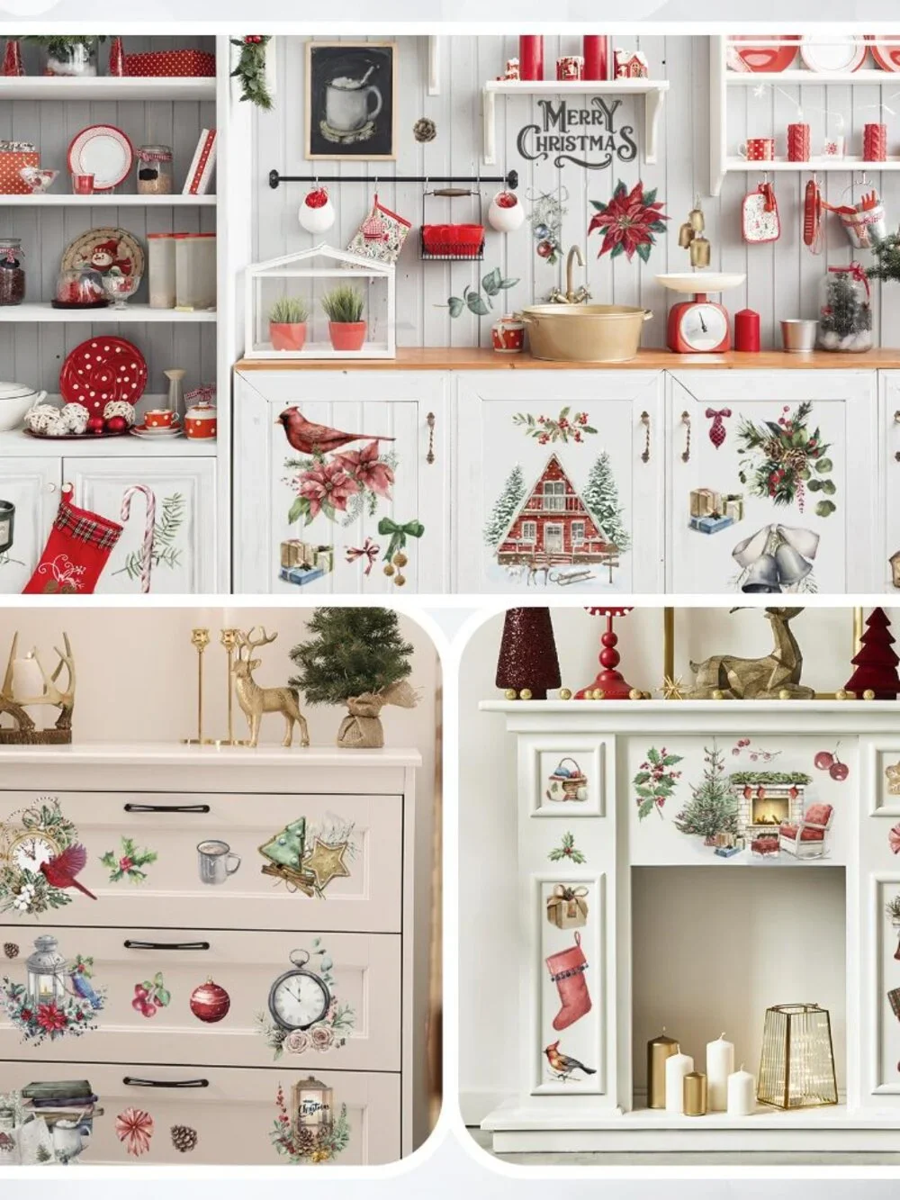BBTO 12 Sheets Christmas Rub on Transfers for Crafts and Furniture Christmas Rub